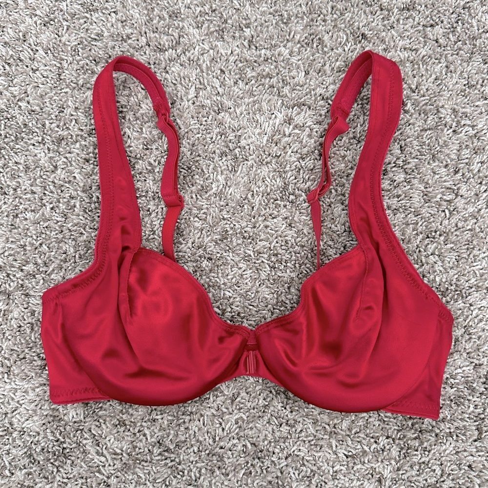cacique lingerie satin red underwire front clasp bra size 34B